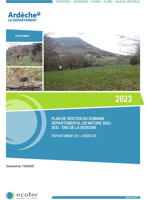Plan de gestion du domaine départemental ENS de la Boissine